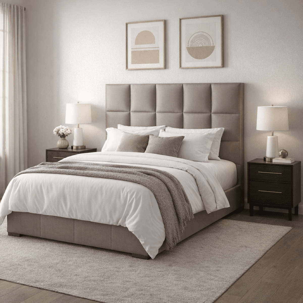 Panelled upholstered headboard