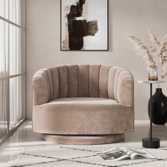 Elena - Elena Luxury Mink Chenille Scalloped Swivel Chair 1