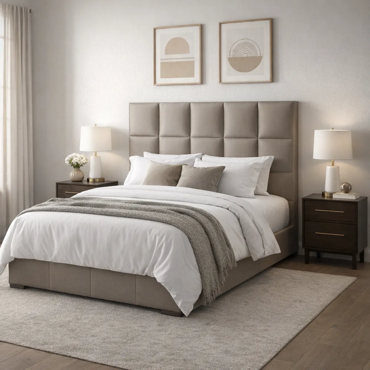 Panelled upholstered headboard